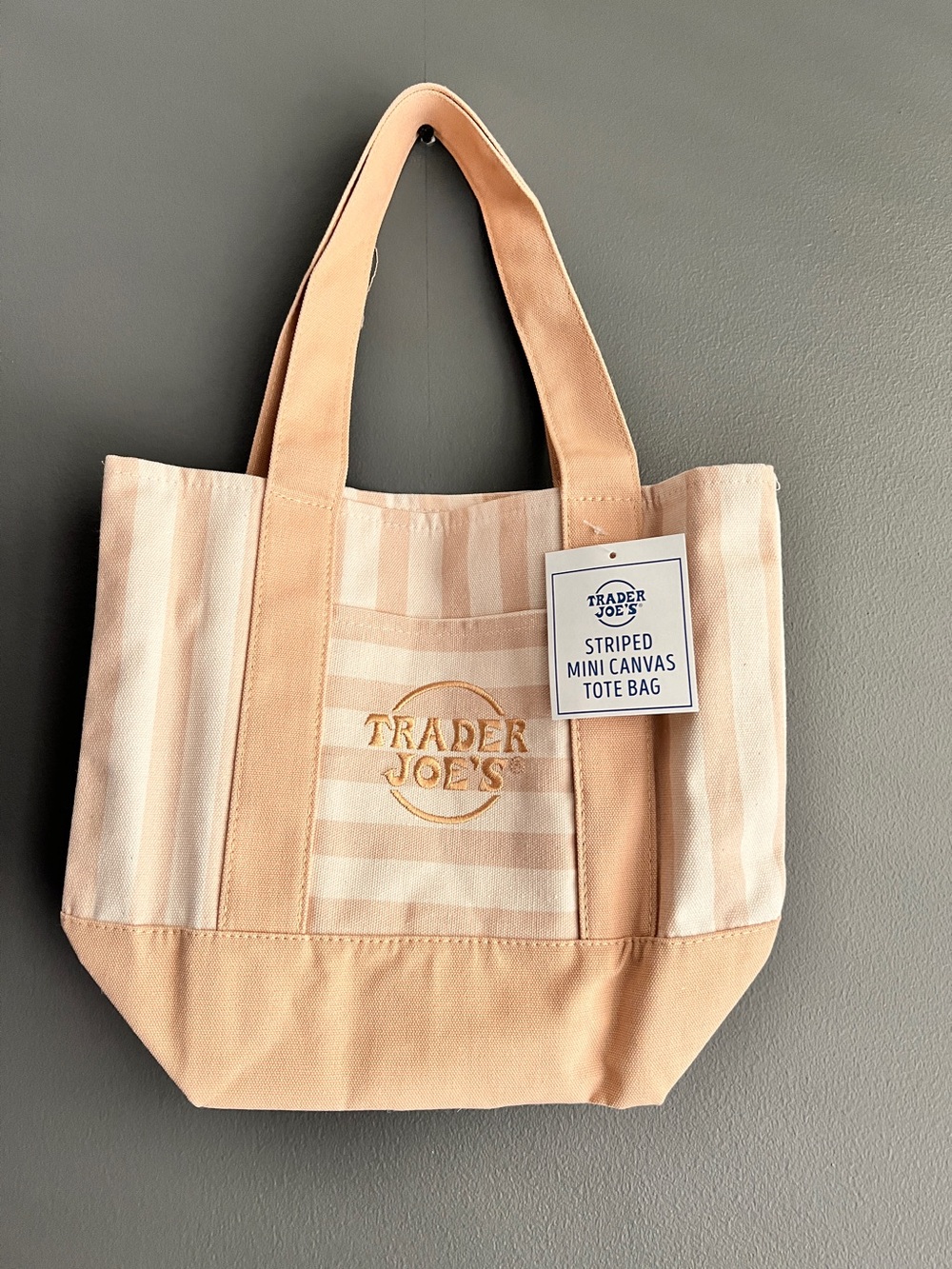 Trader Joe’s Tan and Cream Striped Canvas Mini Tote Bag